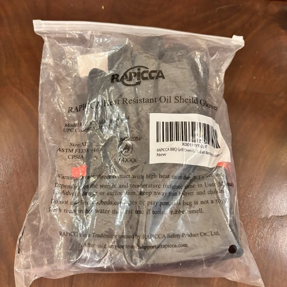 RAPICCA BBQ Grill Gloves XL Heat Resistant Oil Shield Neoprene Smoker Oven NWT